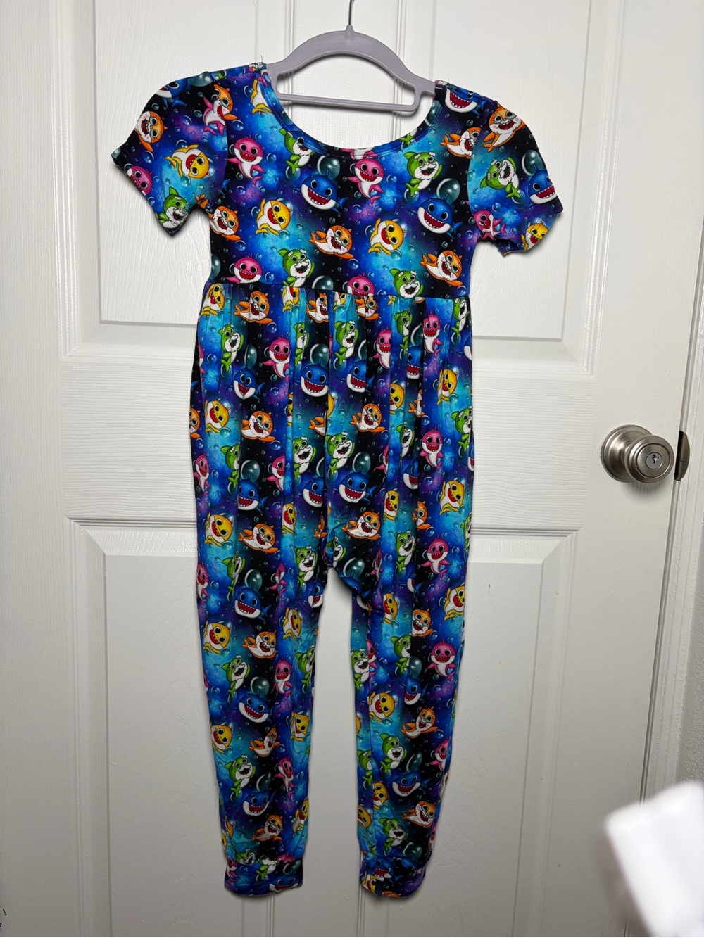 Boo Boo Bamboo Baby Shark Romper Jumpsuit 7/8Y EUC